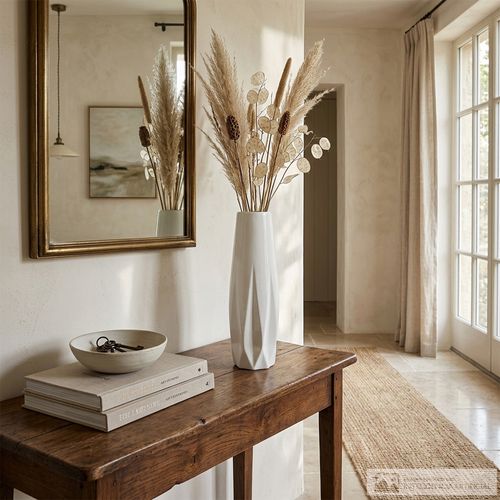 Florero decorativo de cerámica con textura geométrica 10x46 cm