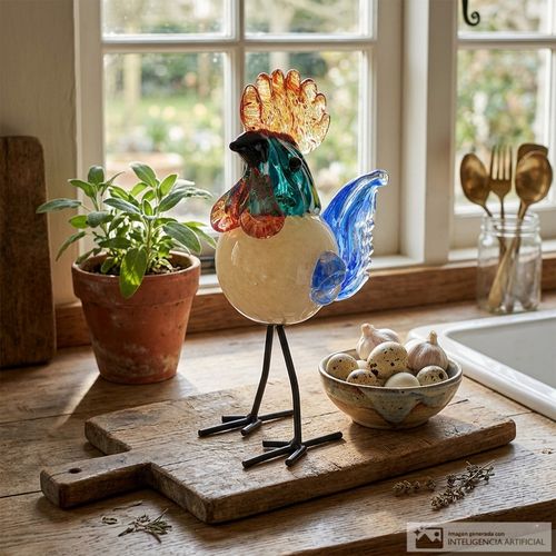 Figura con forma de gallina blanca multicolor 9x23 cm