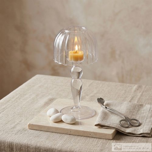 Portavela de vidrio en forma de lámpara 10x21 cm
