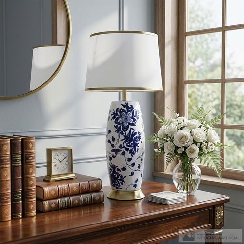 Lámpara de mesa con base de cerámica diseño floral 30x73 cm