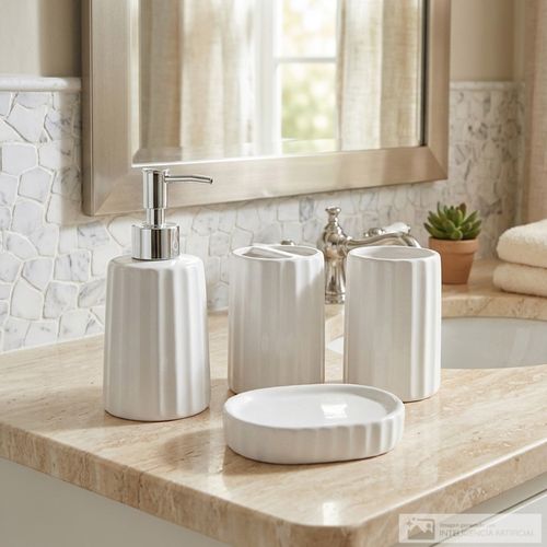 Set de baño 4 piezas de cerámica con textura líneas