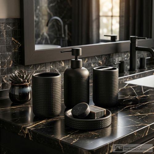 Set de baño 4 piezas de cerámica con textura