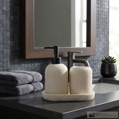 Set de baño 3 piezas de cerámica diseño geométrico