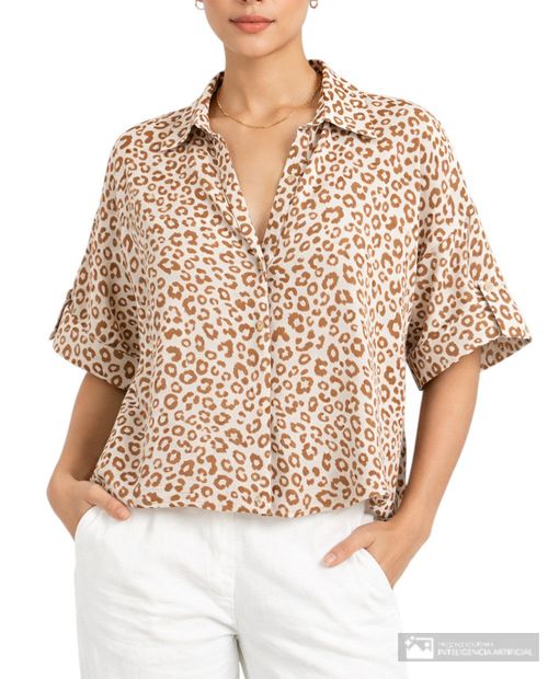 Blusa Marcella camisera manga roll up para mujer