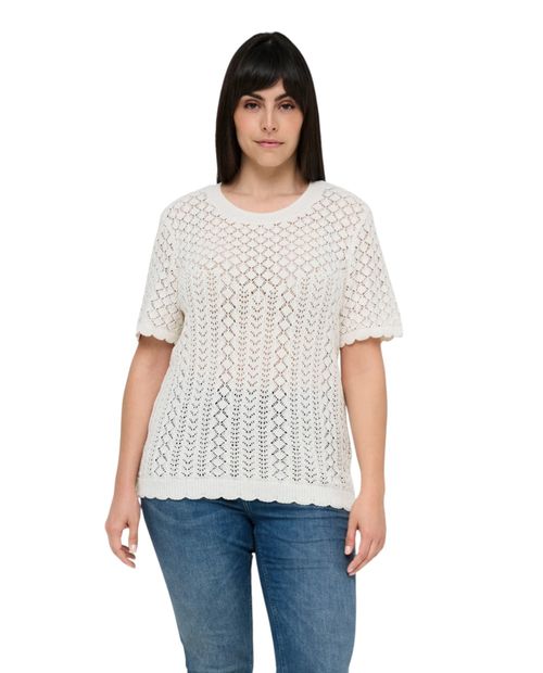 Blusa Only Carmakoma casual blanca calada manga corta para mujer