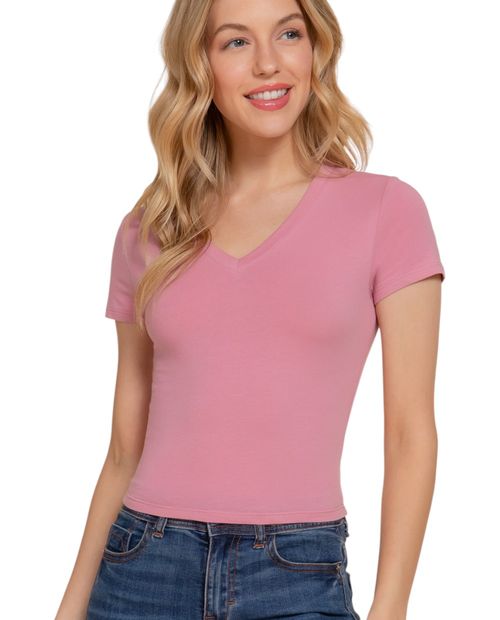 Camiseta Active Basic rosado sólido manga corta para mujer
