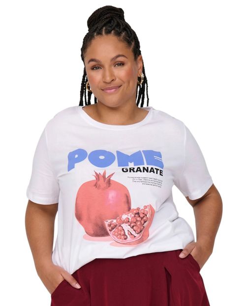 Camiseta Only Carmakoma blanca estampada manga corta para mujer