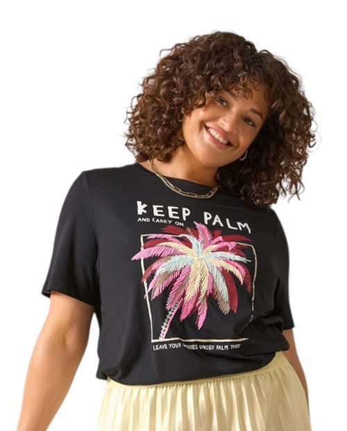 Camiseta Only Carmakoma negra estampada manga corta para mujer