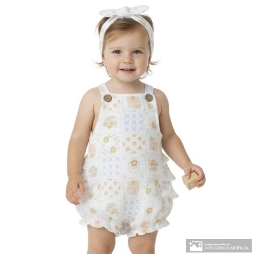 Romper blanco con vincha estampado para bebé niña