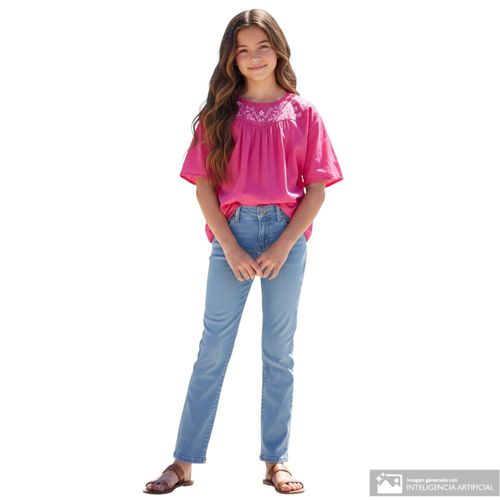 Pantalón azul denim flare para niña