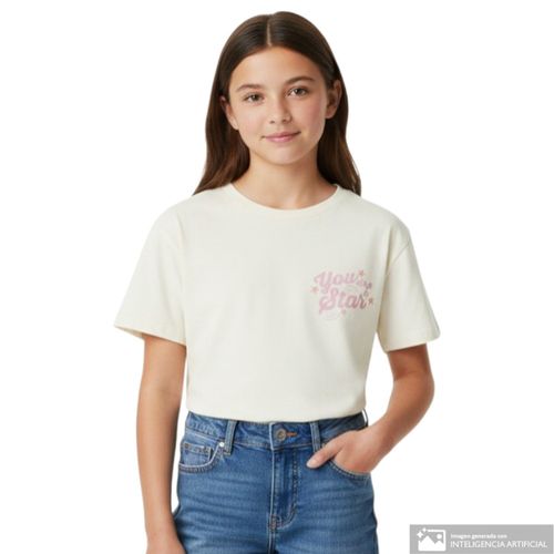 Camiseta beige con estampado para niña