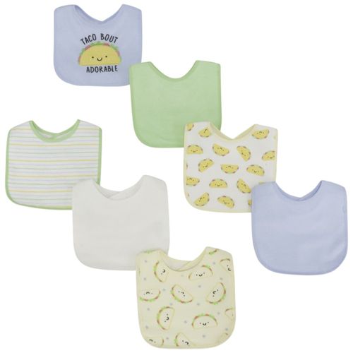 Set de 7 baberos multicolor estampados para bebé niño