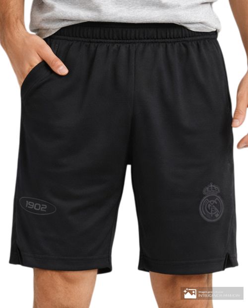 Short deportivo Real Madrid negro sólido para hombre
