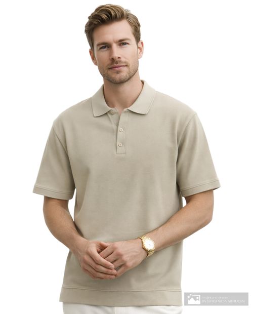 Camisa polo Denim and Flower relaxed fit taupe texturizada para hombre