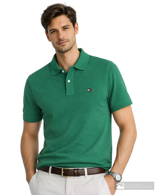 Camisa polo Tommy Hilfiger verde texturizada para hombre