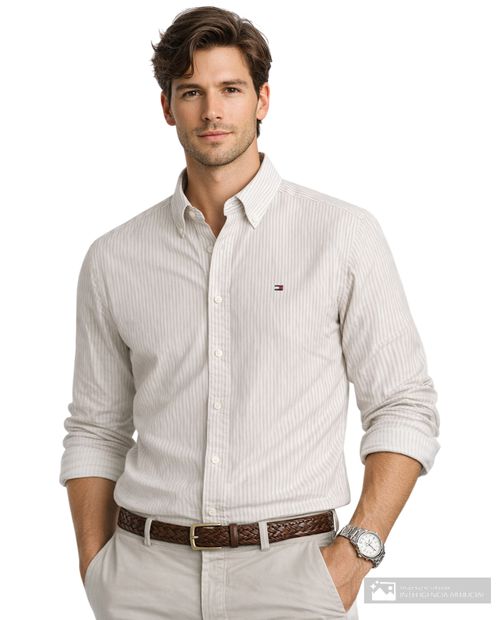Camisa casual Tommy Hilfiger con rayas beige para hombre