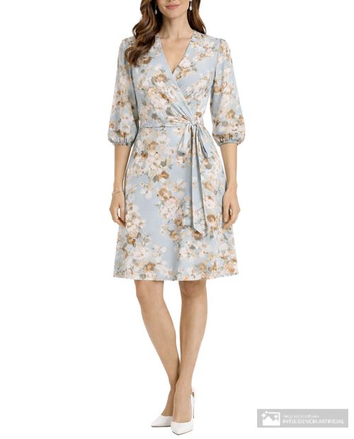 Vestido Connected Apparel wrap estampado manga 3/4 para mujer