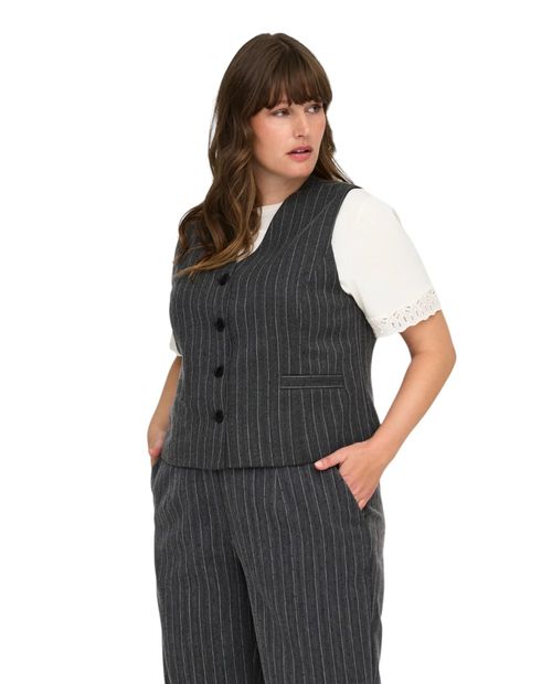 Chaleco Only Carmakoma gris rayado para mujer