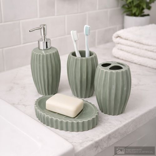 Set de baño 4 piezas de cerámica con textura líneas onduladas