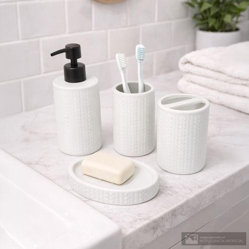 Set de baño 4 piezas de cerámica con textura entrelazada