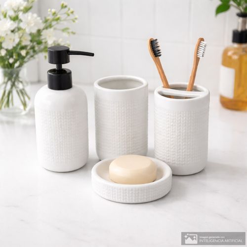 Set de baño 4 piezas de cerámica con textura