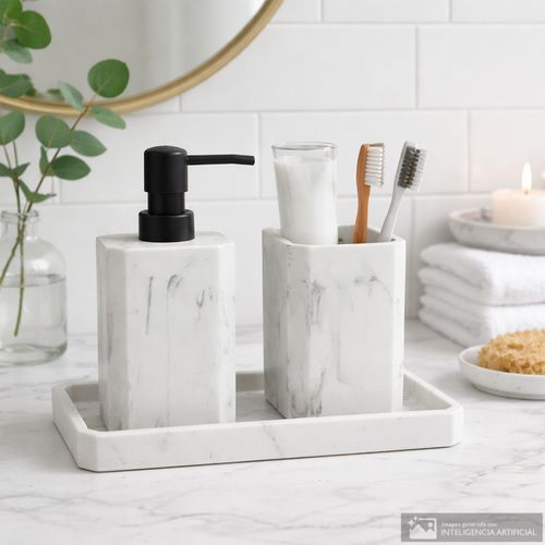 Set de baño 3 piezas de cerámica con diseño mármol