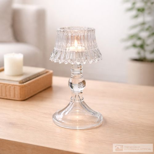 Portavela de vidrio con base decorativa 8x15 cm