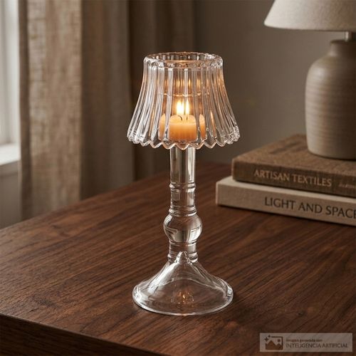 Portavela de vidrio con base decorativa 8x17 cm