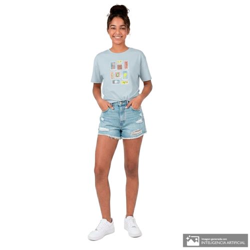 Camiseta azul estampada para niña