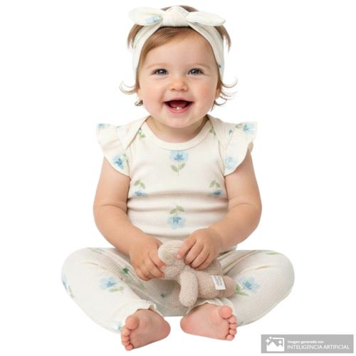 Conjunto blanco estampado con vincha para bebé niña