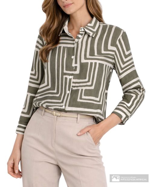 Blusa Sabrina camisera estampada manga larga para mujer