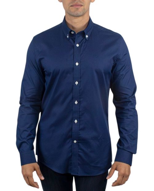 Camisa casual Oscar de la Renta slim fit azul navy sólida para hombre