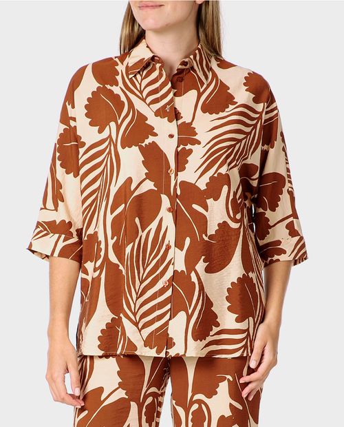 Blusa Punt Roma camisera estampada manga 3/4 para mujer