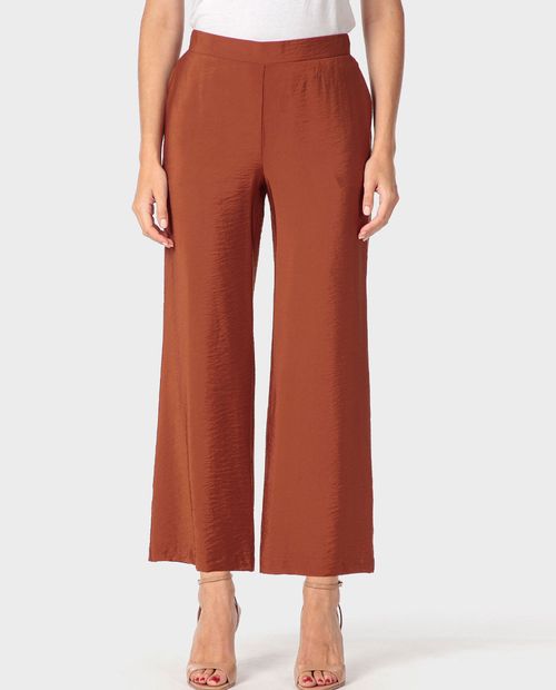 Pantalón Punt Roma wide leg café de cintura alta para mujer