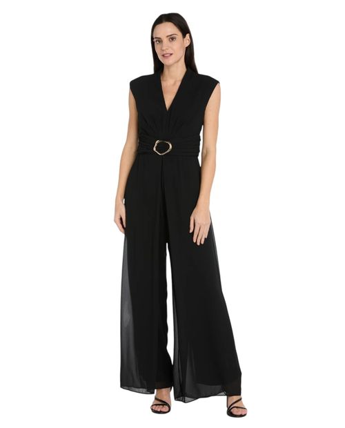 Jumpsuit R&M Richards negro sólido sin mangas para mujer