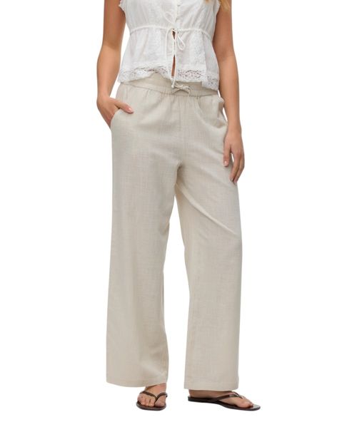 Pantalón Vero Moda pull on beige con textura cintura alta para mujer