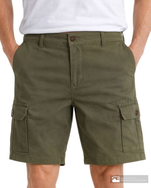 Short cargo Gents regular fit verde sólido para hombre