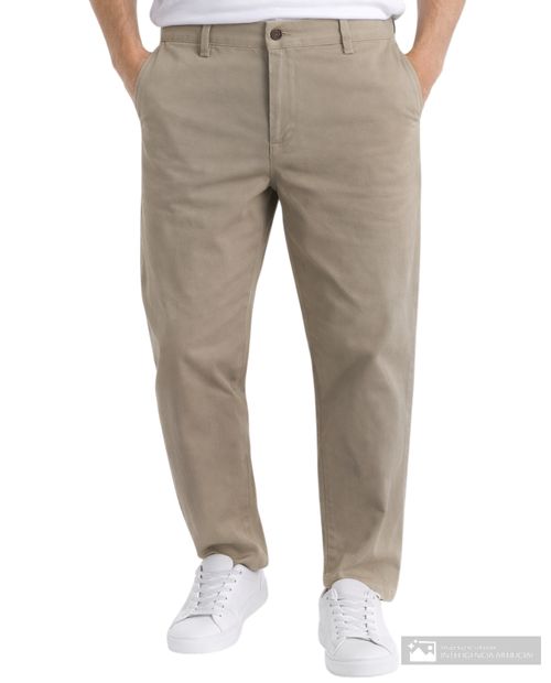 Pantalón chino Gents slim fit beige sólido para hombre
