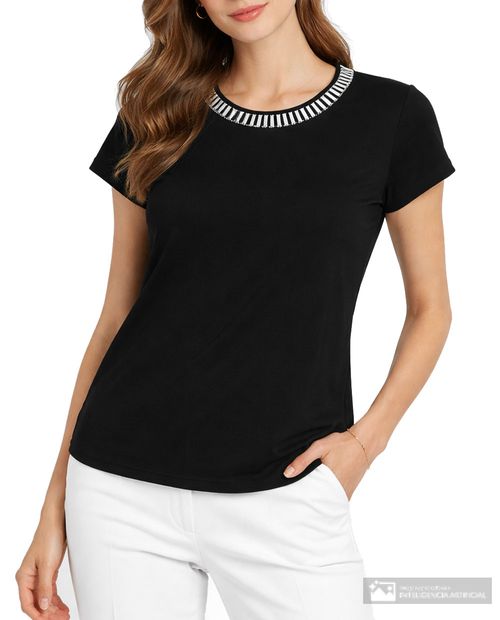 Camiseta Sabrina negra manga corta para mujer