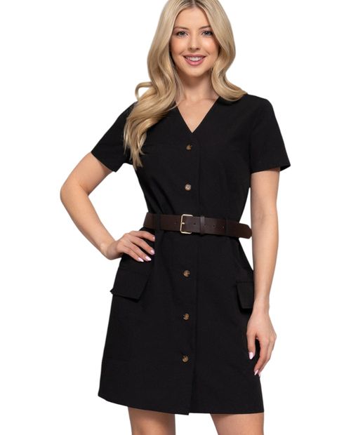 Vestido Active Basic shirt dress sólido manga corta para mujer