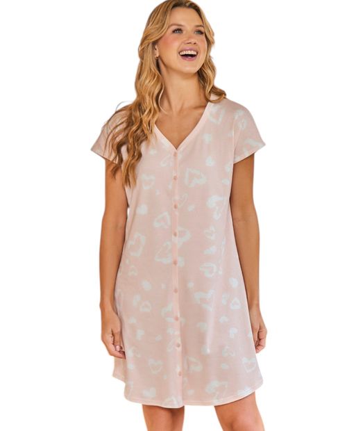 Camisón Parisien rosado estampado manga corta para mujer
