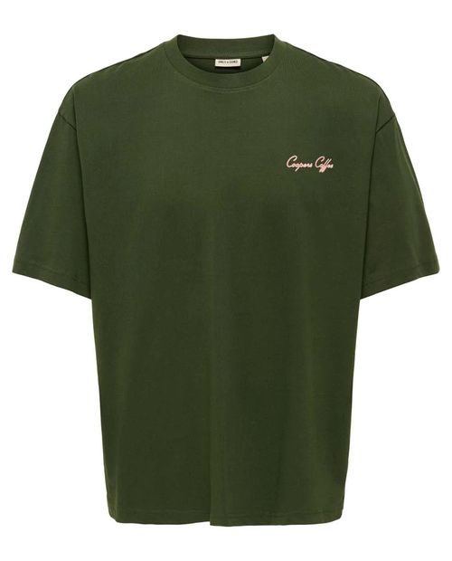 Camiseta Only and Sons relaxed fit verde con estampado "Coopers Coffee" para hombre