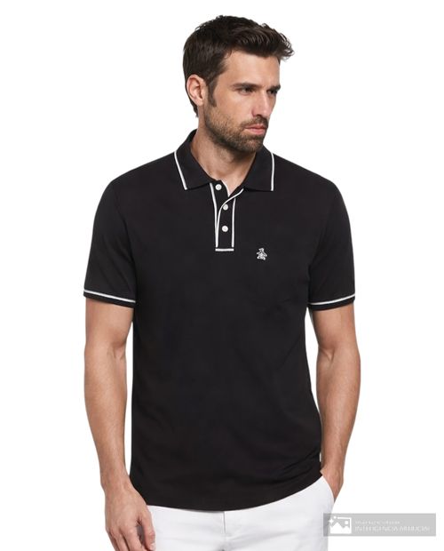 Camisa polo Penguin slim fit negra sólida para hombre