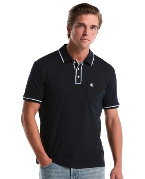 Camisa polo Penguin slim fit azul navy sólida para hombre