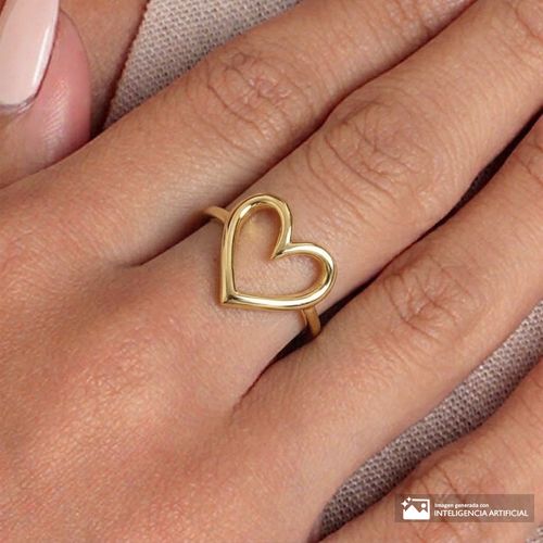 Anillo de corazon abierto de plata en baño de oro para mujer
