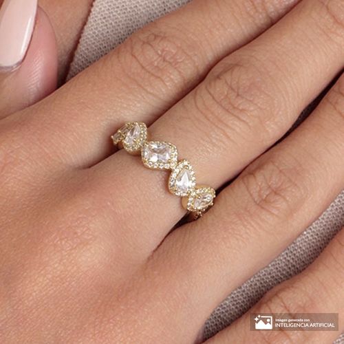 Anillo con zirconia de plata en baño de oro para mujer