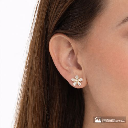 Aretes de flor con zirconia de plata para mujer