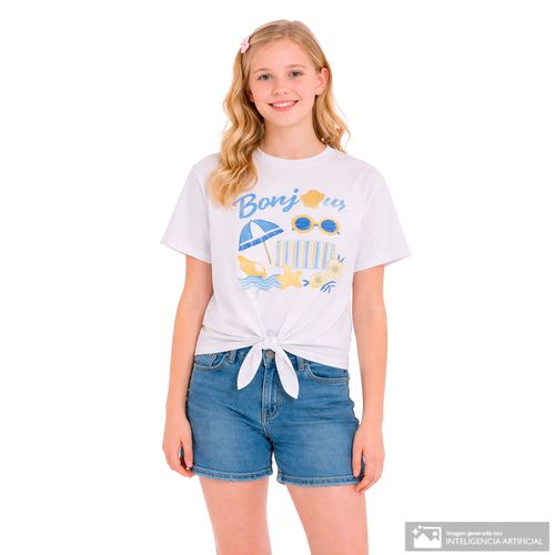 Camiseta blanca con estampado marino para niña