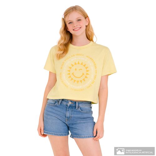 Camiseta amarilla con estampado de sol para niña