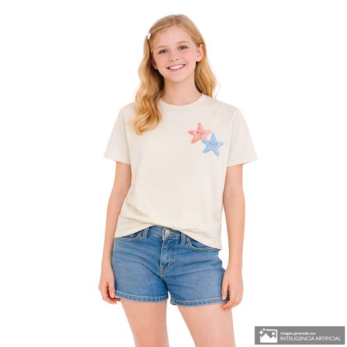 Camiseta blanca con estampado estrella de mar para niña